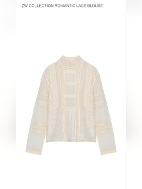 Zara Romantic Women’s Lace-Trim Sheer High-Neck Blouse - Cream